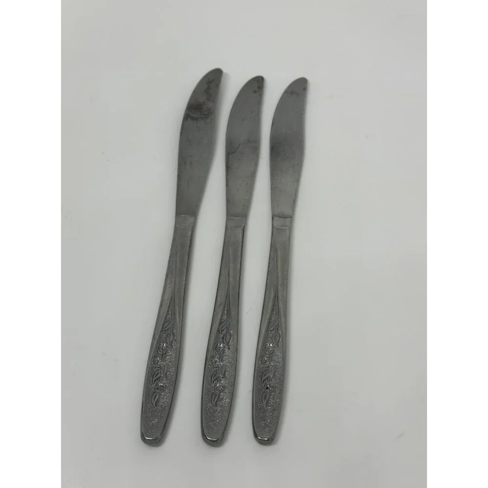 VTG Stainless Steel Butter Knives | Set of‎ 3 Floral Handle Design, 8.25